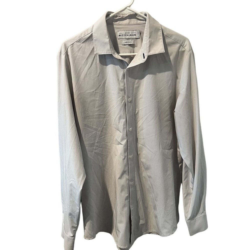 Mizzen Main Mens Button Up Shirt White Size L Trim Fit Leeward